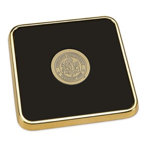 Gold Tone and Leather Square Coaster