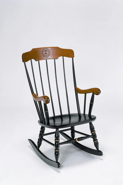 Boston Black Rocking Chair With Cherry Wood Arms And Head Rest: Personalized